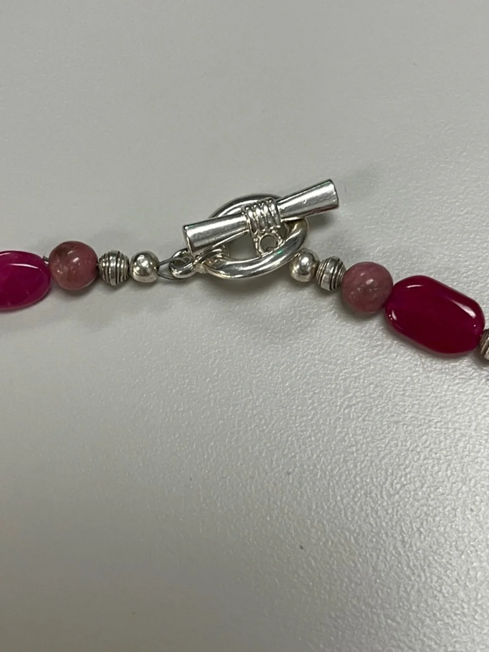 Source Unknown Pink Beaded Necklace with Silver Heart Pendant